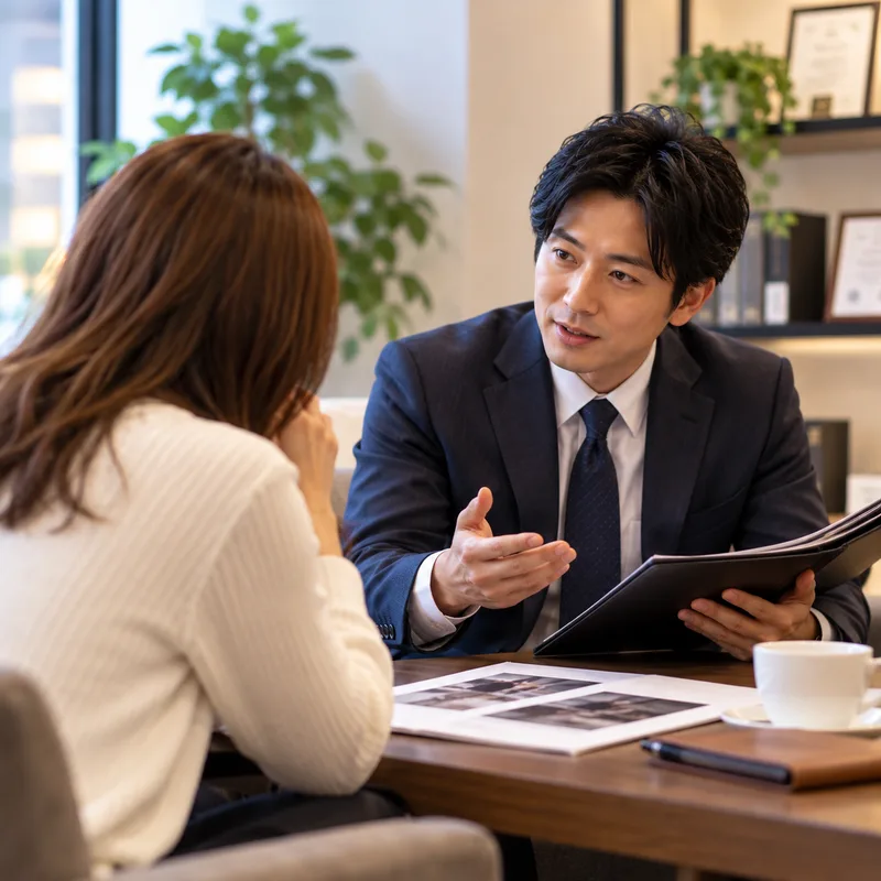 写真資料を示しながらシナリオを説明するスタッフ